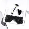 مصنع إمدادات عالية الجودة 100 ٪ من الأسطوانة اليدوية اليدوية و GUA Sha Natural Black Obsidian الوجه الأسطوانة Guasha Jade Eye Mask Kit مع صندوق