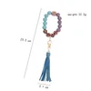 Favor Frosted Wooden Bead Bracelet Keychain Fashion Pattern Tassel Pendant Bracelets Women Girl Key ring Wrist Keyring Handbag Ornaments