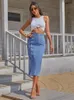 DGIRL Button Front Longline Denim Skirt Retro Long Summer Skirts Girls High Waist Split Jeans Straight Maxi 220317