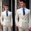 White Wedding Tuxedos Pinstripe Mens Slim Fit Two Pieces Double Breasted Suits Men Prom Party Outfit Jacket and Pants
