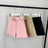 5 Colors for Option Pink Texture Washed Denim Shorts Women with Belt Casual Style Quality Jeans Trousers 220629