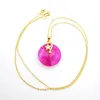 Pendant Necklaces Magenta Blue Jades Oblate Bead Stone Inlaid Rhinestone Floral Golden Necklace 1PCSPendant