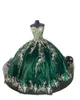 Emerald Green Quinceanera платья бусинки Applique Sweetheart Ball Hown для 15 платье на день рождения