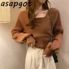 Temperament Solid Slim Autumn Short V Neck White Knitted Tops Bottom Fake Two Pieces Pullovers Sweaters Lady Fashion Chic Korea 220321