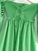 Women Fashion With Tied Smocked Elastic Green Midi Dress Vintage Off the Shoulder Ruffled Female Dresses Vestidos Mujer 220526