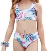 Dames badmode meisjes bikini 2022 tropische print verbonden voorkant kleine meisje tankini kinderen zwempak bandeau zwempak strand dragen