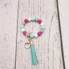 Foreign trade food grade silicone beads bracelet keychain PU leather tassel pendant key ring female multi-color optional