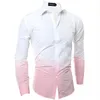 Men's Casual Shirts Men Slim Gradient Shirt Male Four Seasons Suit Easy Contrast Color 032Men's