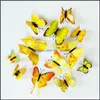 Buzdolabı mıknatısları ev dekor bahçesi 3D çift katmanlı dekoratif kelebek yatak odası parti perdesi sahte çiçek zanaat pvc kelebekler 12pcs/lo