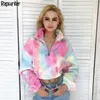 Rapwriter Streetwear Tie Dye Turtelneck Sweat-shirt à glissière Femmes Harajuku Manches longues Casual Pull coloré Crop Tops T200525