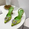 Pantoufle violet/vert femmes pompe luxe cristal haut talon Slingback été mariée chaussure confortable Triangle mariage 35 41 220622