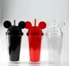 8 colors 15oz Acrylic tumbler with dome lid plus straw double Wall Clear Plastic Tumbler with Mouse Ear Reusable cute drink cup lovely FY4301 1030