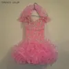 Robes de fille filles rides organza fleur fille robe mignon cristal perle fête des enfants mini jupe soutien couleur et taille personnalisation