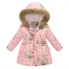 Thick Warm Jackets Baby Girls Winter Flower Print Hoodie Children Fashion Clothes Boys Long Fur Collar Rut Down J220718