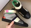 2022 Designer Sapatos casuais clássicos Guia feminina Moda Sapatos masculinos Luxemburgo Rainbow Red e verde listrado de tampa alta listrada