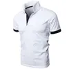 Polo Shirt Summer Men krótki rękaw Obróć kołnierz Slim Tops swobodne oddychane stałe kolor Business Asian Plus Size 5xl 220606