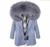 Gris Rex Lapin Rur Doublure Noir Long parkas Veste Neige femmes Manteaux Avec Garniture De Fourrure De Raton Laveur YKK Zipper 3 couleurs