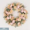 Couronnes de fleurs décoratives couronne artificielle pivoine rose guirlande porte d'entrée suspendue avec feuilles de vigne printemps été pour ferme bureau maison