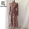 Tingfly vintage designer Runway Puff Sleeve Spring Autumn Midi Long Dresse Party Night Dresses Floral Sexi Eesthetic Robe 220423