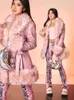 LaUtaro Autumn Winter Pink espessou o casaco de couro falso quente com guarnição de peles Garota quente Y2K Designer Roupos 2022 T220810