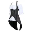 Bustiers Corsets Steampunk Corset Striped Plus Size Burlesque Costume 2個の長いストラップBustier Vest Top With White Gothic BlouseBust