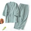 Hommes et femmes 100% coton pyjamas grande taille peignoirs amples col en V Kimono Pijama Mujer trois quarts vêtements de nuit Couple vêtements de nuit 220421