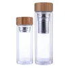 350/450Ml Double Wall Glass Water Bottle Tea Infuser Office Tea Cup Stainless Steel Filters Bamboo Lid Travel Drinkware