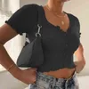 Damskie topy z uprawy 2020 Seksowne kobiety kardigan letnia T-shirt krótki rękaw Ru T220823