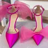 Mesh Butterfly High Heels Sandals Brand Party Luxury Thin Summer Cover Sweet Pointy Toe Women Wedding Shoes 220725