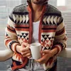 Laamei Men Autumn Sweater Jacket Fashion Geometries Knitted Outwear Coat Sweater Men Hooded Cardigan Vintage Sweater Jumper 201126