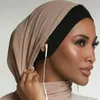 エスニック服2022耳の穴の内側のハイジャーブストレッチコットンイスラム教徒のターバン帽子女性の下のスカーフキャップイスラム教のヘッドラップジャージーアンダースカーフ