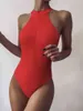 Nuovo sexy collo alto con cerniera costumi da bagno donna costume intero monokini femminile taglio alto Trikini costume da bagno a coste costume da bagno Y22246A