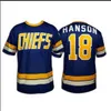 Mitness Hanson Brothers Charlestown Hockey Jersey # 16 Джек # 17 Стив # 18 Джефф 7 Слапшот Майки фильма Синий белый