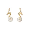 Stud Korea Fashion Jewelry Copper Inlaid Zircon Spiral Natura Pearl Pendant Earrings Unusual Girl Gift Women's Daily Work EarringStud