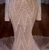 Lyxiga sjöjungfru 2022 Bröllopsklänningar Brudklänningar från axeln Ruffles Långärmad Beaded Crystal Sweep Train Robe de Mariée Bes121