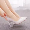 Mulheres elegantes bombas sexy clear 10cm de salto alto sapatos de vestido quadrado femme femme White Wedding Shoes Big Size