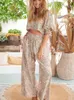 Summer Womens Two Piece Sets casual rygglös blommig gröda toppmode hög midja byxa kostymer boho strandkläder för kvinnor 220511