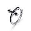 1PC Vintage noir grande croix anneau ouvert pour les femmes bijoux de fête hommes à la mode gothique métal couleur bague Anillo R58-1