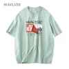 WAVLATII T-shirt in cotone a maniche corte per le donne Moda stampa Top estivi femminili Lady Green Pink Tees WT2138 220511