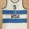 XFLSP # 5 Manu Ginobili Team Argentina Navy Blue Sewn Retro Throwback Basketball Jersey Anpassa något antal antal och spelarnamn