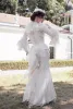 2022 Vintgae Sereia Vestidos de casamento vestido de noiva com mangas compridas Lace Ruffles Corset Back Custom Made Designer Garden Vestido de Novia 401 401