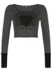 Darlingaga Grunge Rétro Mode Coeur Imprimé Automne T-shirts pour Femmes Crop Top Dark Academia Gothique Vêtements Esthétique T-shirt 220714