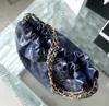 10A Top Tier Quality Luxuri Digners 22 Bolsa Pequena Bolsa Acolchoada Feminina Bolsa Balde De Couro Real Bolsa De Compras Bolsa Azul Profundo Bezerro Ombro Bolsa Com Corrente Dourada ClutchOYVU