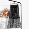 Tigena Vintage Leopard Print Chiffon Midi Skirt Kvinnor Mode En Linje Elastisk Hög Midja Pläterad Lång Kvinna med fodrad 220317