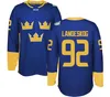 Nivip Suède 2016 Coupe du monde de maillots de hockey WCH 19 Backstrom 34 Carl Soderberg 92 Gabriel Landeskog 65 Erik Karlsson 20 Steen 30 Lundqvist