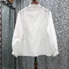 Blusas de mujer Camisas 100% algodón 2022 Primavera Verano Caqui Blanco Tops de alta calidad Apliques de encaje Bordado Manga larga Casual Blou