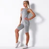 Débardeurs pour femmes Camis Fitness 2 pièces ensemble de yoga Sexy entraînement gris clair gilet Leggings femmes vêtements de sport entraînement actif course sans couture