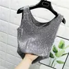 Sparkling Sequins Round Neck Vest Women's Outer Wear Summer Bright Silk Fashion Glitter Bottoming Shirt Suspender Top W220422