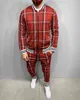 Conjunto de chándal para hombre Street Men '3D Plaid Sports Gentlemen Sets Jacket Fashi Trend Fashion Stand-up Collar Zipper Sportswear Suit Y220420