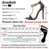 Sandals Aneikeh Fashion Black Patent Leather Sexy Open Toe Gold Chain Decoration High Heel Women Party Shoes Ankle Zippers 35-42 Summer 220331